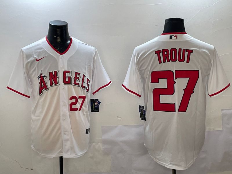 Men Los Angeles Angels #27 Trout White Game 2025 Nike MLB Jersey style 4